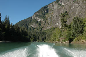 Travel by jet boat up the Exchamsiks River