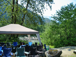 Riverside camp by the wild Exchamsiks River