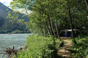 Riverside camp by the wild Exchamsiks River