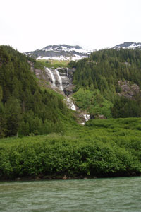 Twin waterfalls in the distance