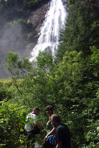 Climbing up to the wilderness waterfall