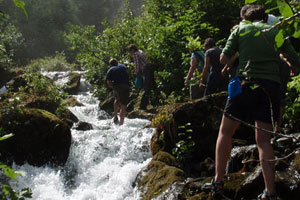 Walk up glacier fed stream to remote waterfall