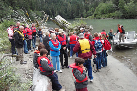 Passengers waiting to get in the Jet Boat tour up the Exchamsiks River